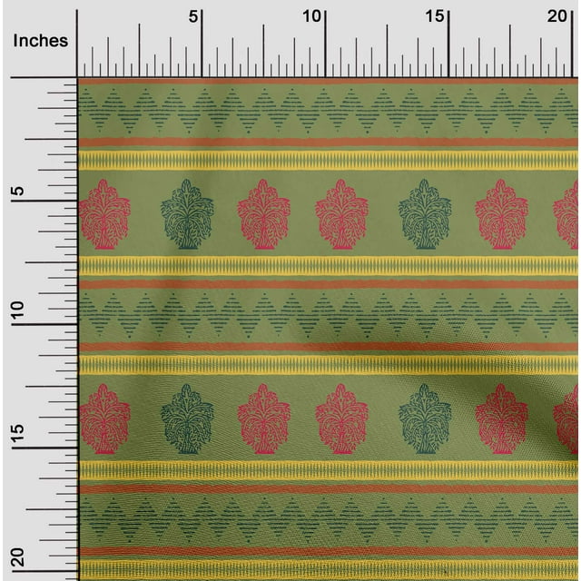 oneOone Tissu en Coton Cambric Rayé/chevron & Imprimé Bloc Arbre BTY 56 Pouces de Large