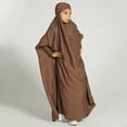 thumbnail image 2 of IBTOM CASTLE Kids Girls Long Sleeve Full Cover Hijab Kaftan Dubai Islamic Prayer Dress Abaya Muslim Hooded Robe Ramadan Clothing 8-9 Years Coffee, 2 of 8