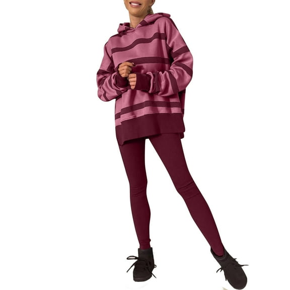 hotojiny Women 2 Piece Outfits Oversized Hoodie Long Sleeve Pullover with Ribbed Leggings Matching Workout Sets