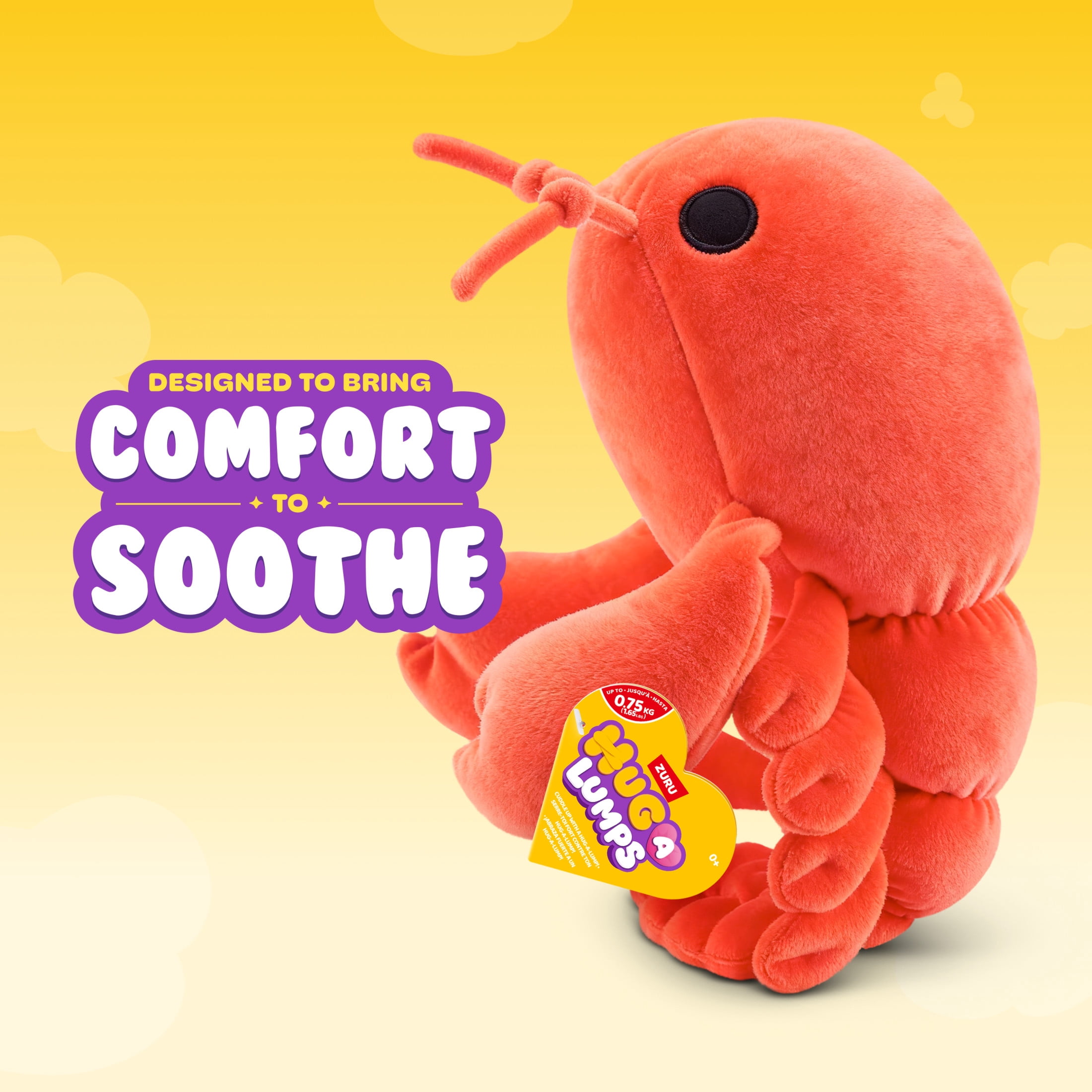 Hug a Lumps Small 1.65 lbs Lenny the Lobster Weighted Plush, Soft Stuffed Animal Toy by ZURU