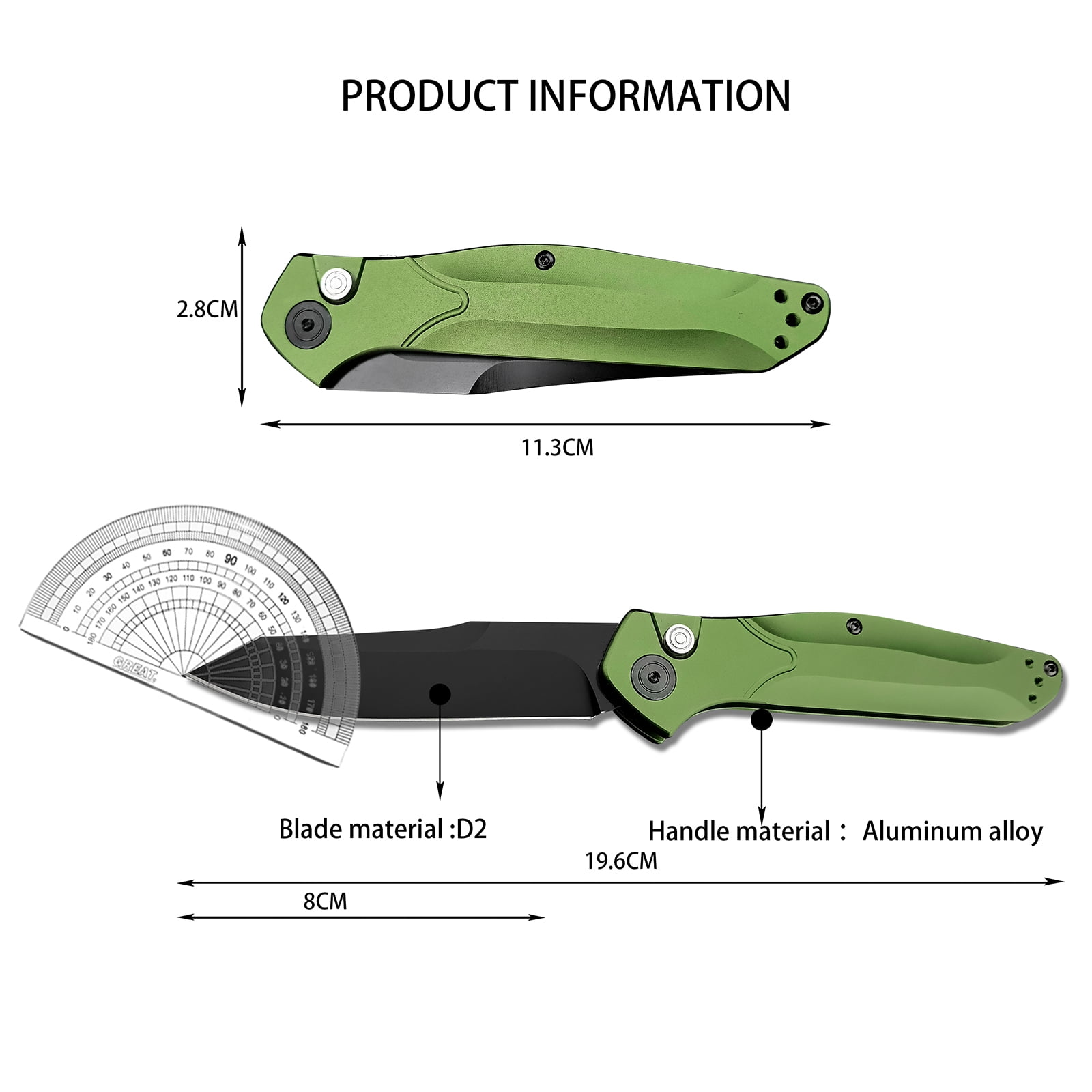 Folding Pocket Knife for Men and Women,3.15 Inch D2 Satin Blade, Green Aluminium Handle, Ideal for Utility EDC Knife