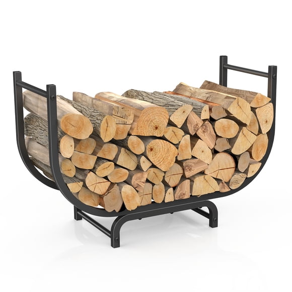 LIANTRAL Firewood Rack Outdoor, 31.5 Inch Curved Heavy Duty Fire Wood Storage Rack for Indoor, Metal Log Holder for Firewood Fireplace Wood