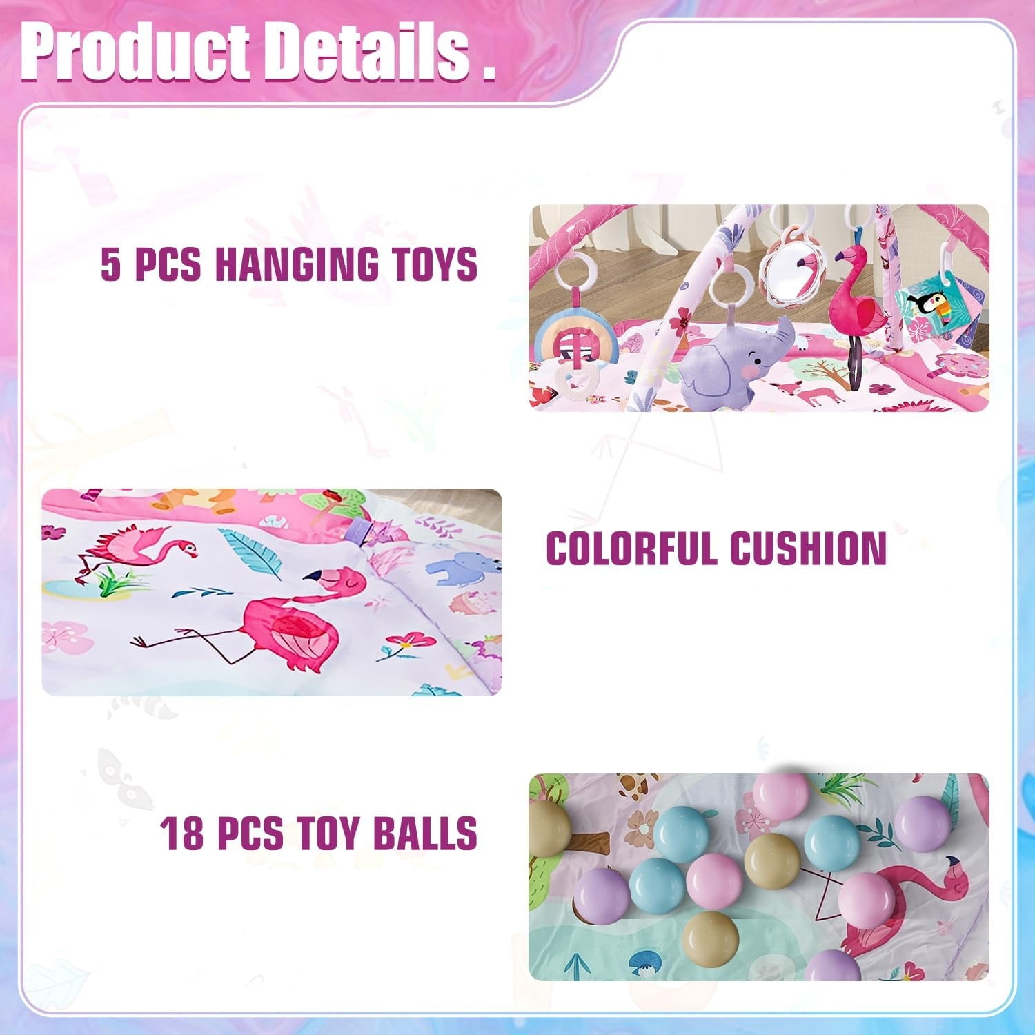 KOPPOP 4-in-1  Play Gym & Activity Mat with Ball Pit, Safe for Tummy Time & Play Pink