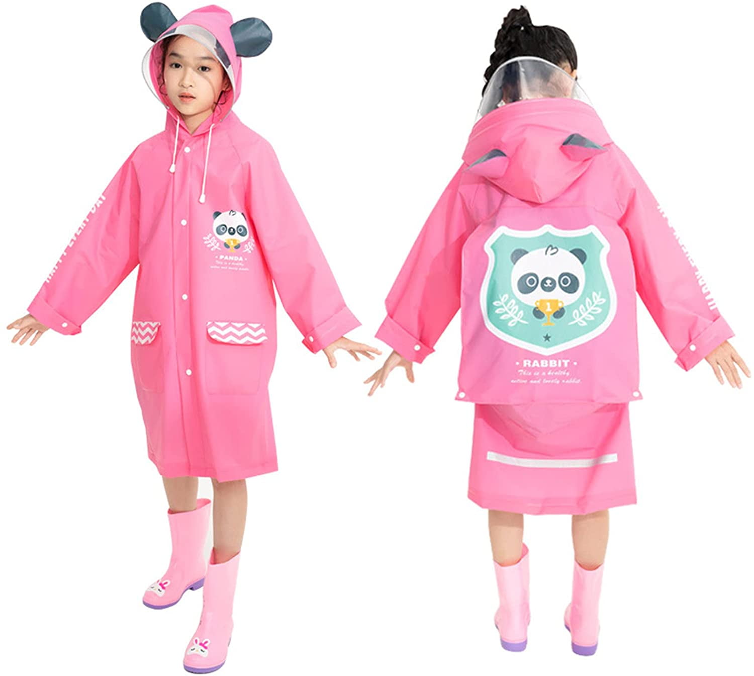 Kids Rain Suit Waterproof Raincoat Poncho Hooded Reflective Rain Jacket