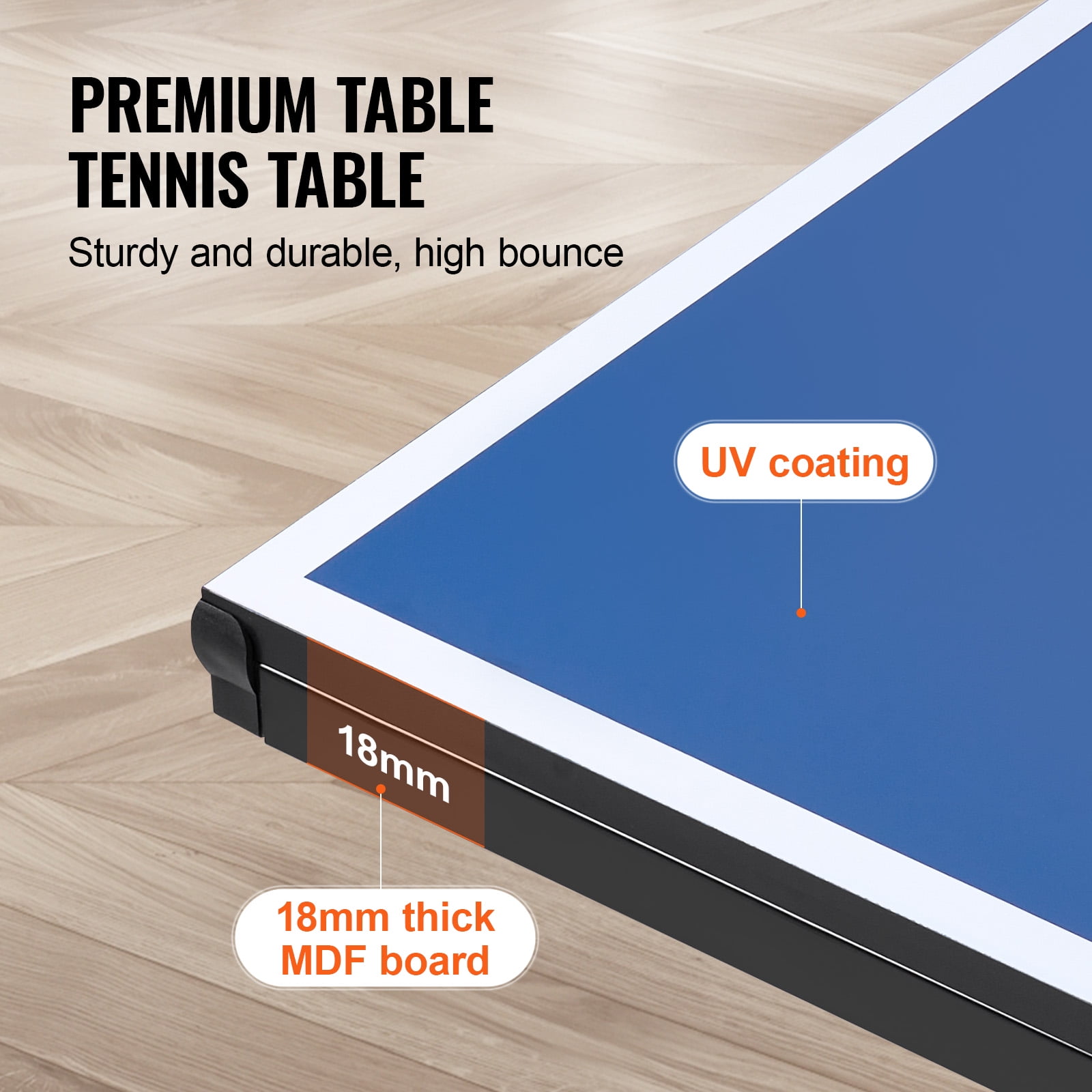 KFFKFF Foldable Indoor Table Tennis Table with Quick Clamp Net, Lockable Wheels, and 18mm Surface, Easy 10-Minute Assembly for Professional Play