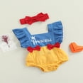 thumbnail image 4 of Newborn Girls Rompers Sleeveless Ruffles Patchwork Princess+Headband Summer 0-18M, 4 of 10