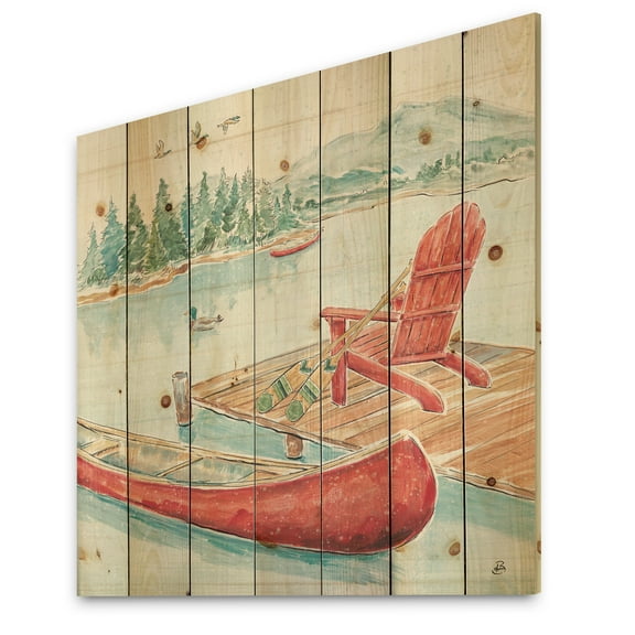 Designart 'Lake Moments IV' Lake House Print on Natural Pine Wood