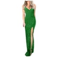 thumbnail image 2 of ZQUUVOU Women's Slit Sequin Gown Sleeveless V Neck Sparkly Party Dress for Evening Celebration Wedding Guest Green, 2 of 6