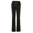 thumbnail image 4 of Womens PU Leather Pants High Waist Hollow Out Lace Up Drawstring Bandage Steampunk Pant Trousers Streetwear, 4 of 5