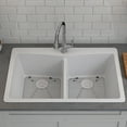 thumbnail image 2 of 33" x 22" Quartz Kitchen Sink, Double Bowl Sink, Drop-in Sink, Undermount Sink, Granite Kitchen Sink, Galaxy White Kitchen Sink, with Grids, Basket Strainer and Flange Lexicon Platinum LP-800TM-W, 2 of 8