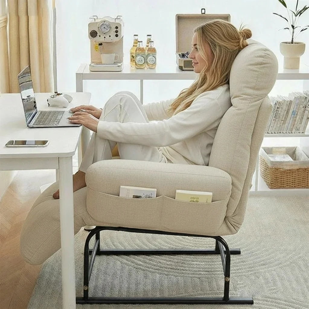 BEJOLO 2-in-1 Recliner and Office Chair, Ergonomic Computer Desk Chair with Foldable Design for Naps, Home Living Room and Gaming Relax, Beige