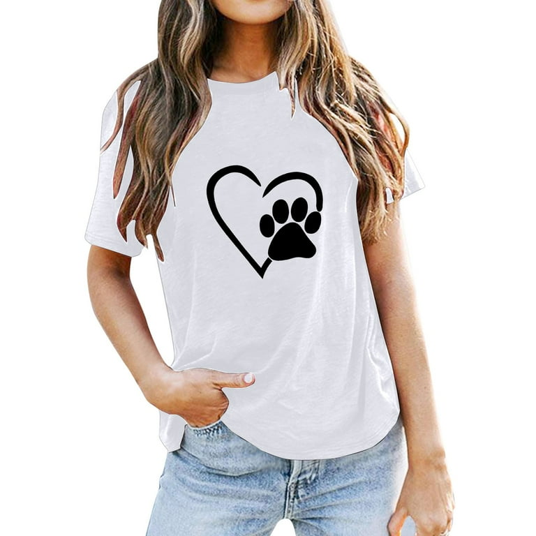 Funny Dog Mama Graphic T-Shirt For Women - Casual Short Sleeve Garment Dyed Tee, Paw Print Letter