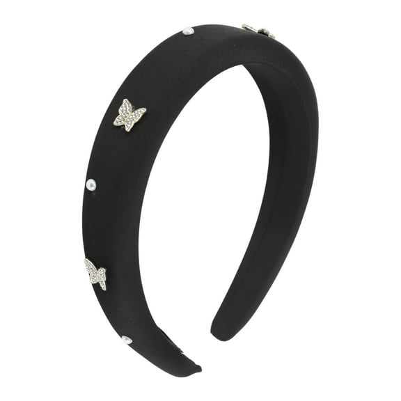 Unique Bargains 1 Pc Butterfly Faux Pearls Headbands for Women Black