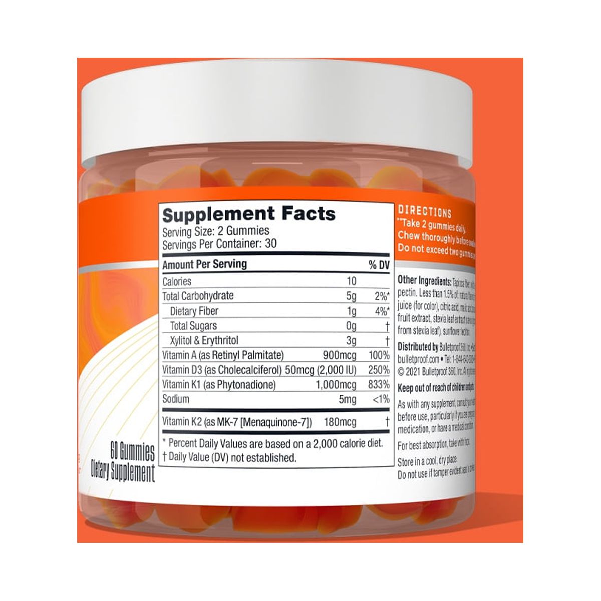Bulletproof A+D+K Sugar-Free Orange Strawberry 60 Gummies Keto Supplement for Heart, Bone and Immune Support