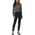 thumbnail image 2 of INSPIRE CHIC Women's Wear-to-Work Tops Checks Bow-Tie Neck Long Sleeve Blouses XL Brown Black, 2 of 6