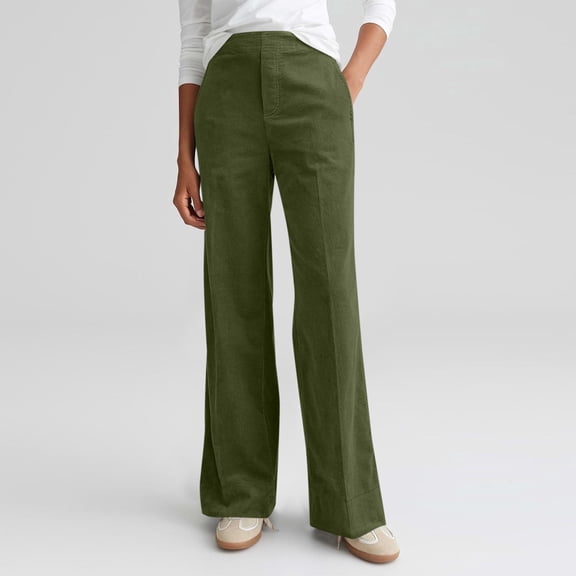 Juslio Women Pants with Pockets Loose Corduroy Casual Comfortable Elastic Waist Wide-Leg Pants