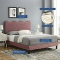 thumbnail image 2 of Platform Bed Frame, Twin Size, Pink, Velvet, Modern Contemporary, Bedroom Master Guest Suite Room, 2 of 10