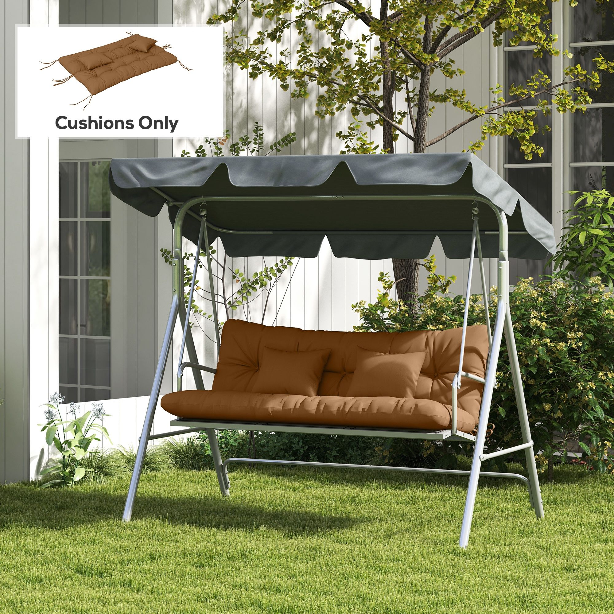 Alvantor Tufted Bench Cushions with Backrest & Throw Pillows, 59" Bench Chair Cushions for Outdoor Furniture, Tan