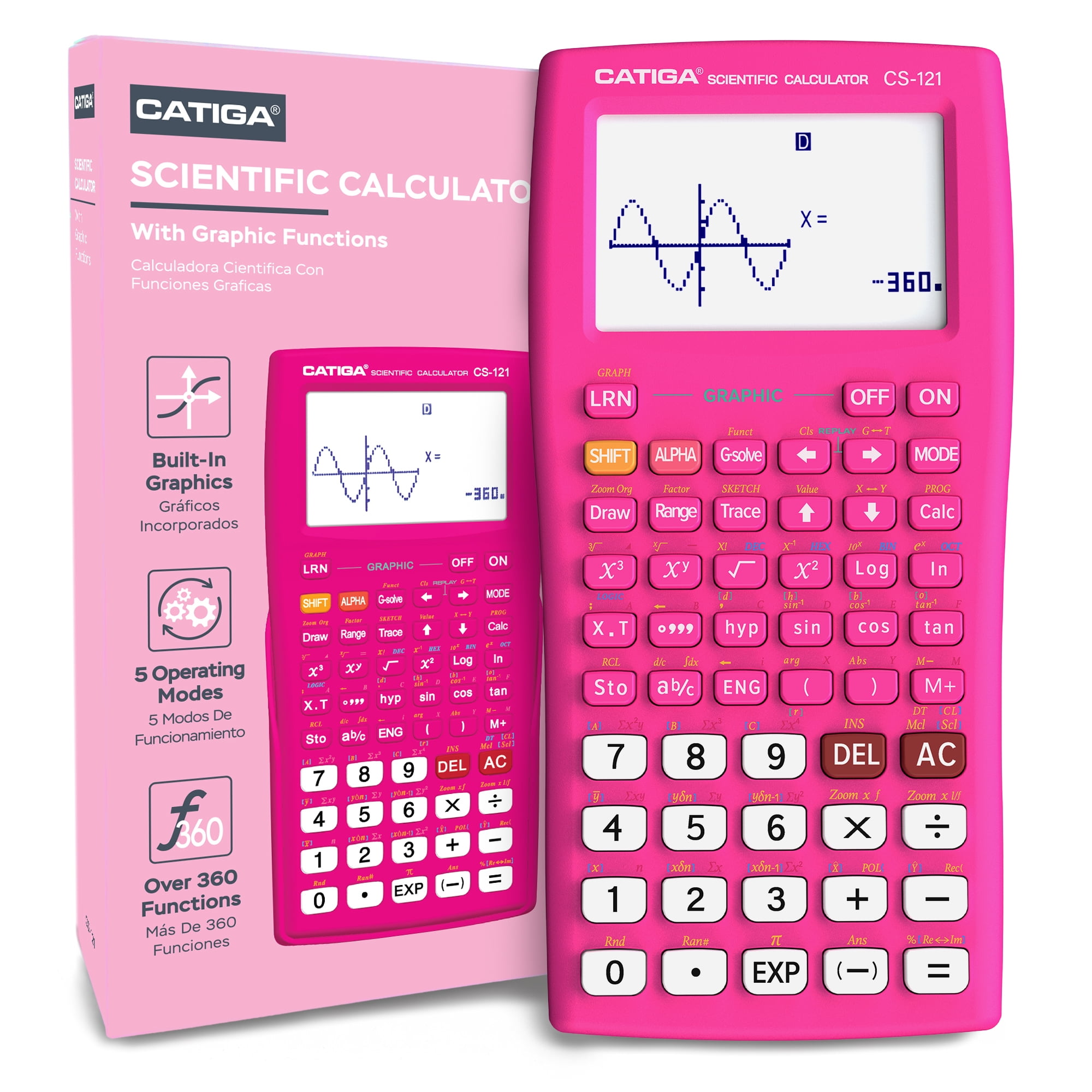 CATIGA CS-121 Scientific Calculator with Graphic Functions and Multiple Modes (Pink)