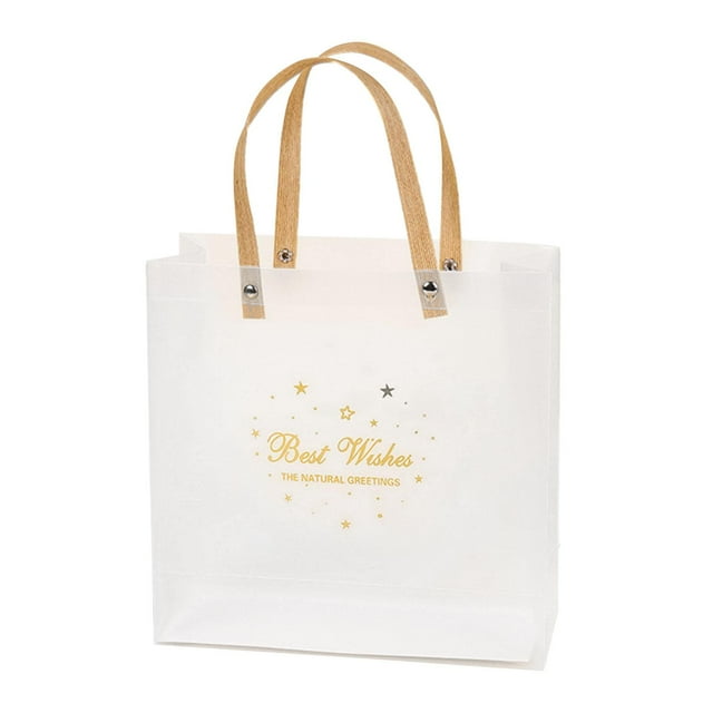 Bolsa de regalo transparente, bolsa pequeña con asas, bolsa transparente para envolver regalos, bolsa de recuerdo de cumpleaños para recuerdo de , Oro 22cmx22cmx8.5cm