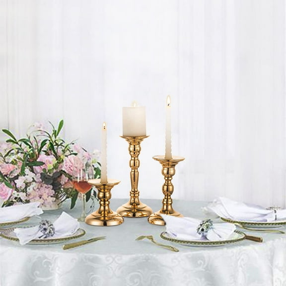 Sziqiqi Set of 3 Gold Candle Holders: Rustproof Metal Candelsticks for Table Centerpiece Farmhouse Holiday Decor (Candles Not Included)