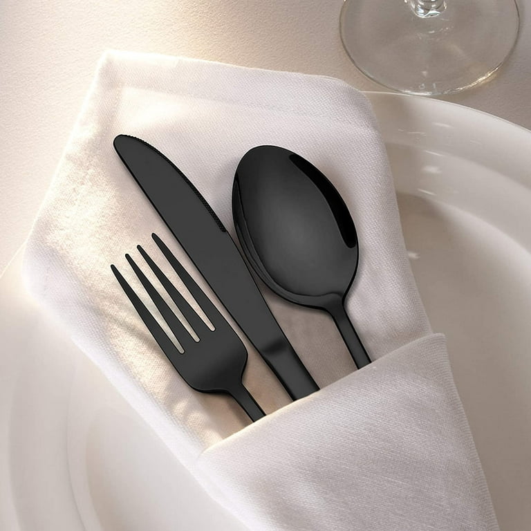 Black Silverware Set, VeSteel 20 Piece Stainless Steel Flatware Cutlery Set  for 4, Mirror Finish, Dishwasher Safe 