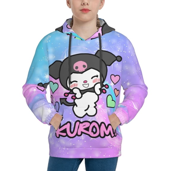 Sanrio Kuromi Kids' Hoodie 3d Print Sweatshirt Soft Pullover Hooded With Big Pockets Fans Gifts For Boys Or Girls X-Large