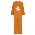 thumbnail image 4 of QIUOMBBP 2 Piece Lounge Set Women Plus Size Long Sleeve Pullover Tops and Loose Wide Leg Trousers Halloween Ghost Print Pajama Sets, Orange, XXXXL, 4 of 5