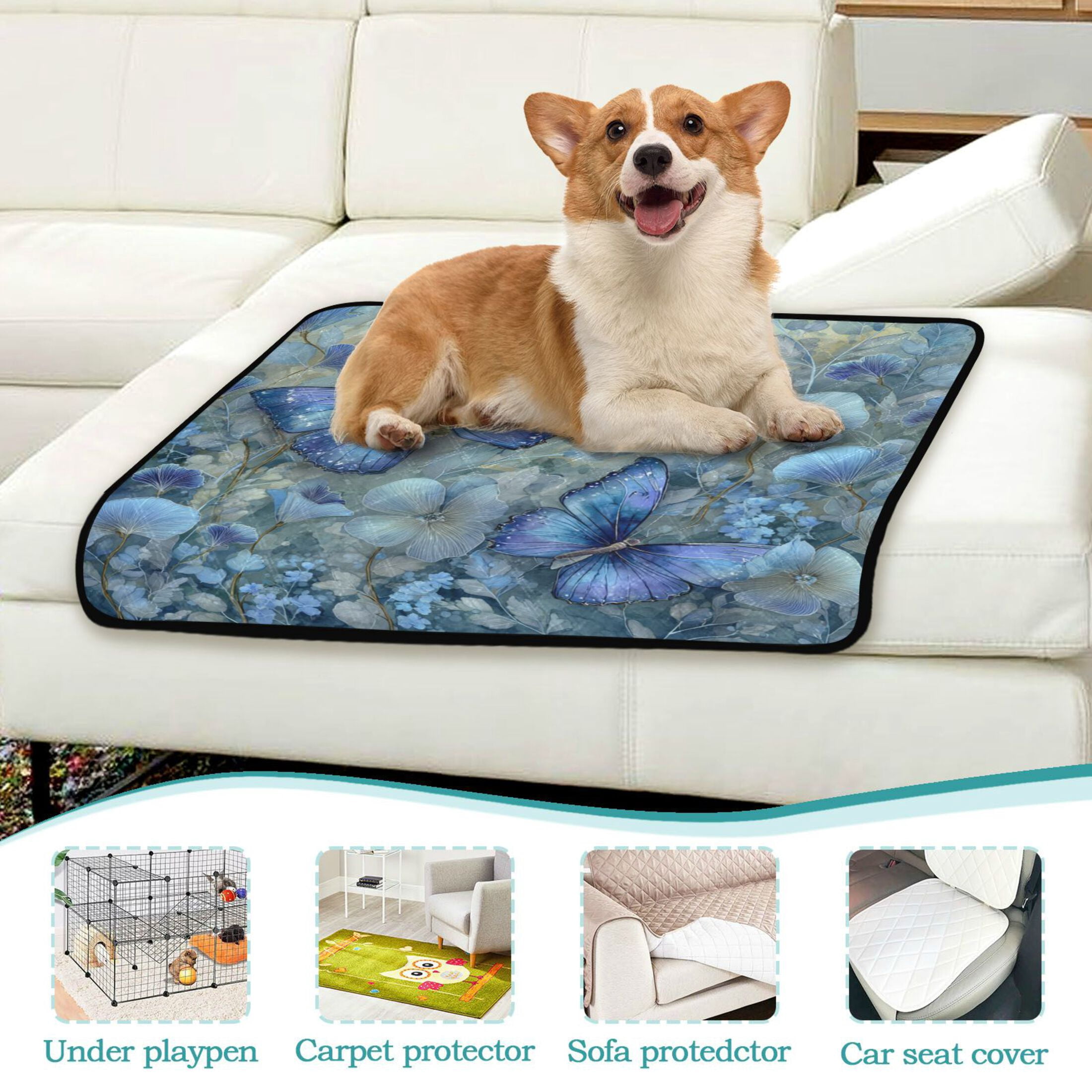 Qxltty Butterfly Floral Cat litter Pads Pet Set of 3 Diaper Mats Center Anti-leakage Layer Absorbent Soft and Comfortable