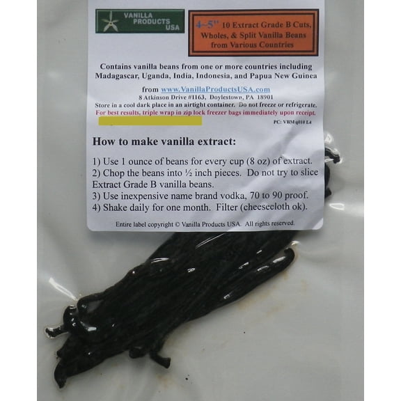 Vanilla Products USA 10 Extract Grade B Vanilla Beans 4~5 inches