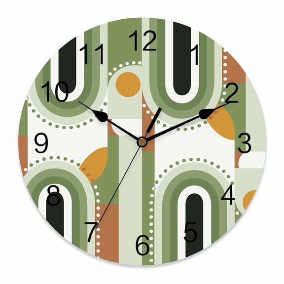 Wall Clock Modern Geometric Clocks PVC Silent Non-Ticking Battery Operated Decorative Mid Century Abstract Green Round Clock for Home Living Room Kitchen Bedroom Office School Wall Decor 10 Inch
