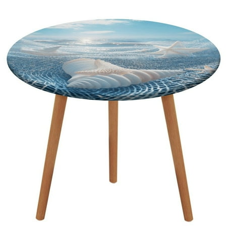 

Beach Starfish Shells (3) Tablecloth Round Elastic Fitted Waterproof Table Cover Cloth for Dining Room Indoor Outdoor Decor