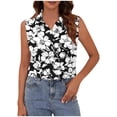 thumbnail image 3 of Avrnliq Womens Sleeveless Blouse, Black White Floral Print, Collared V-Neck Button Down, Stretchy Lightweight Top, S-XXXL,Size L, 3 of 6