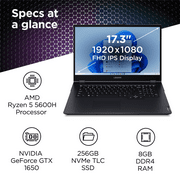 Lenovo Legion 5, 17.3, AMD Ryzen 5 5600H, NVIDIA GeForce GTX 1650, 8GB, 256GB NVMe TLC SSD, Windows 11 Home, Phantom Blue, 82K00045US