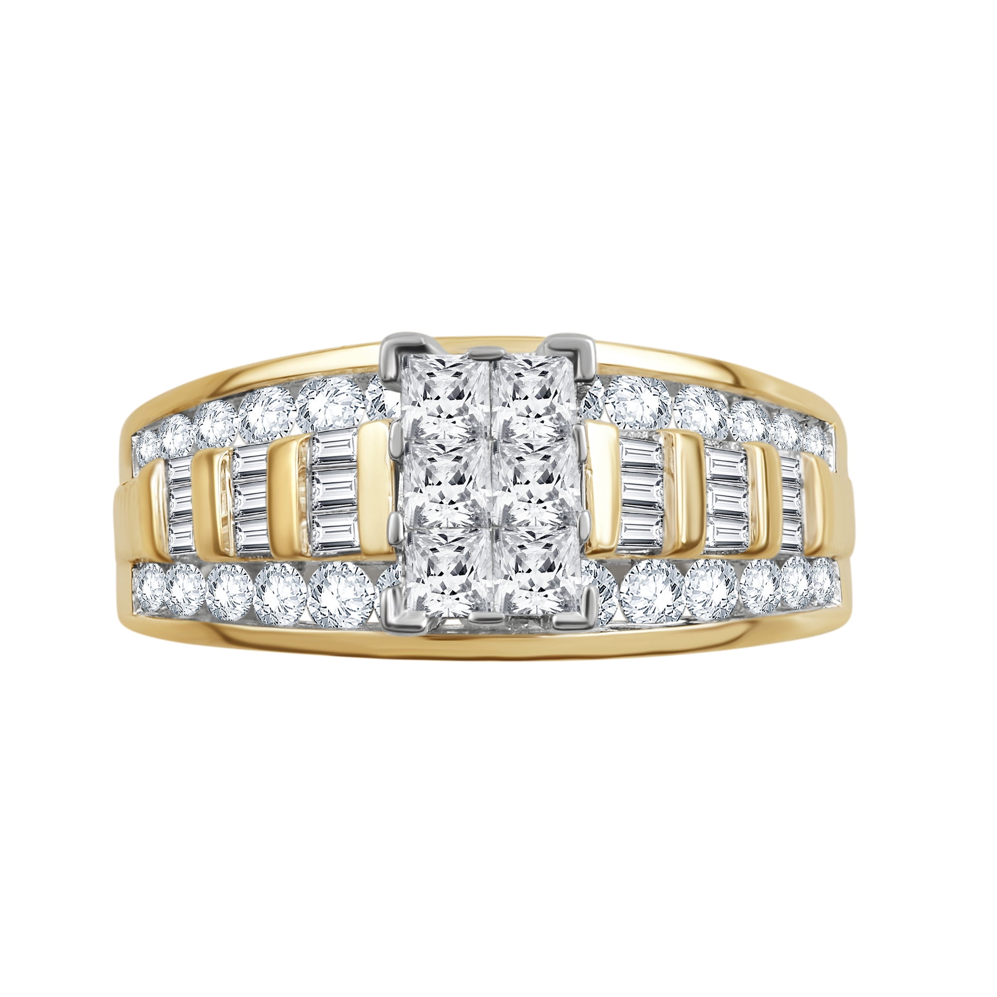 1 1/2 CTTW Diamond Cluster 10K Yellow Gold Engagement Ring. (I-J/I2-I3)