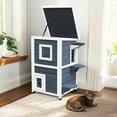 thumbnail image 2 of Pefilos 32" Outdoor Wooden Cat House with Escape Door, Opening Roof, Outside 2-Story Feral Cat Shelter, Indoor Kitty Condo, Dark Gray, 2 of 9