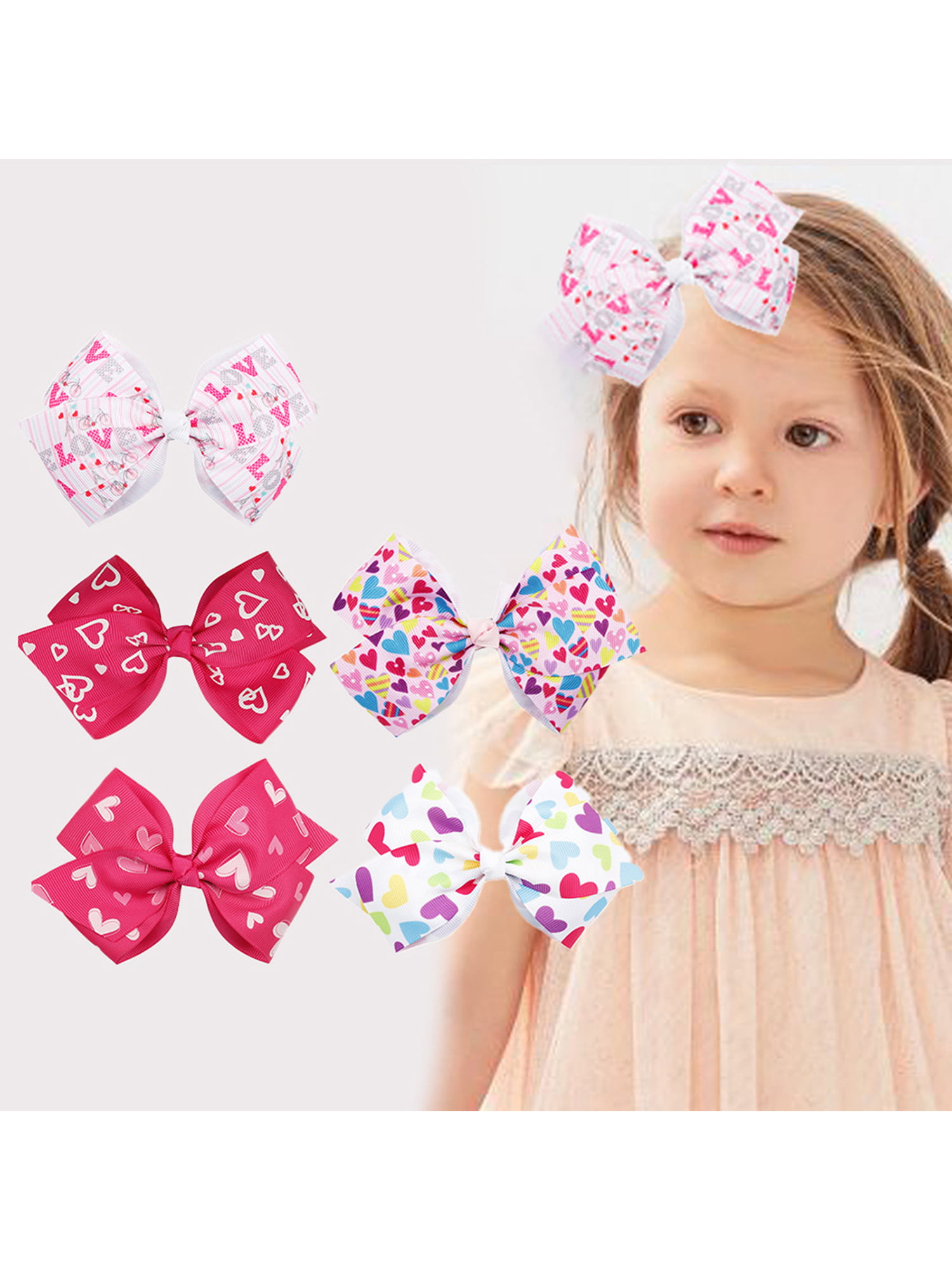 4-Piece Childrens Infant Baby Girls Valentines Day Heart Rhinestone Headband Set 