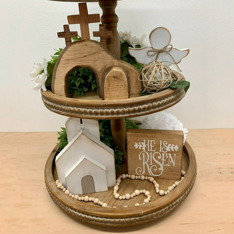 Easter Resurrection Scene Wooden Decoration, He Is Risen Easter Table Decor, Easter Rustic Farmhouse Tiered Tray Decor, Christian Spring Decorations