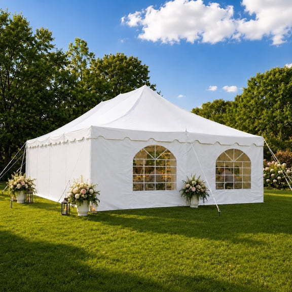 Party Tents Direct Weekender Pole Tent Party Canopy with Sidewalls, 20x40 White
