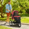 thumbnail image 2 of PawHut Pet Stroller, 3 Big Wheels Dog Stroller Travel Folding Carrier, Red, 2 of 10