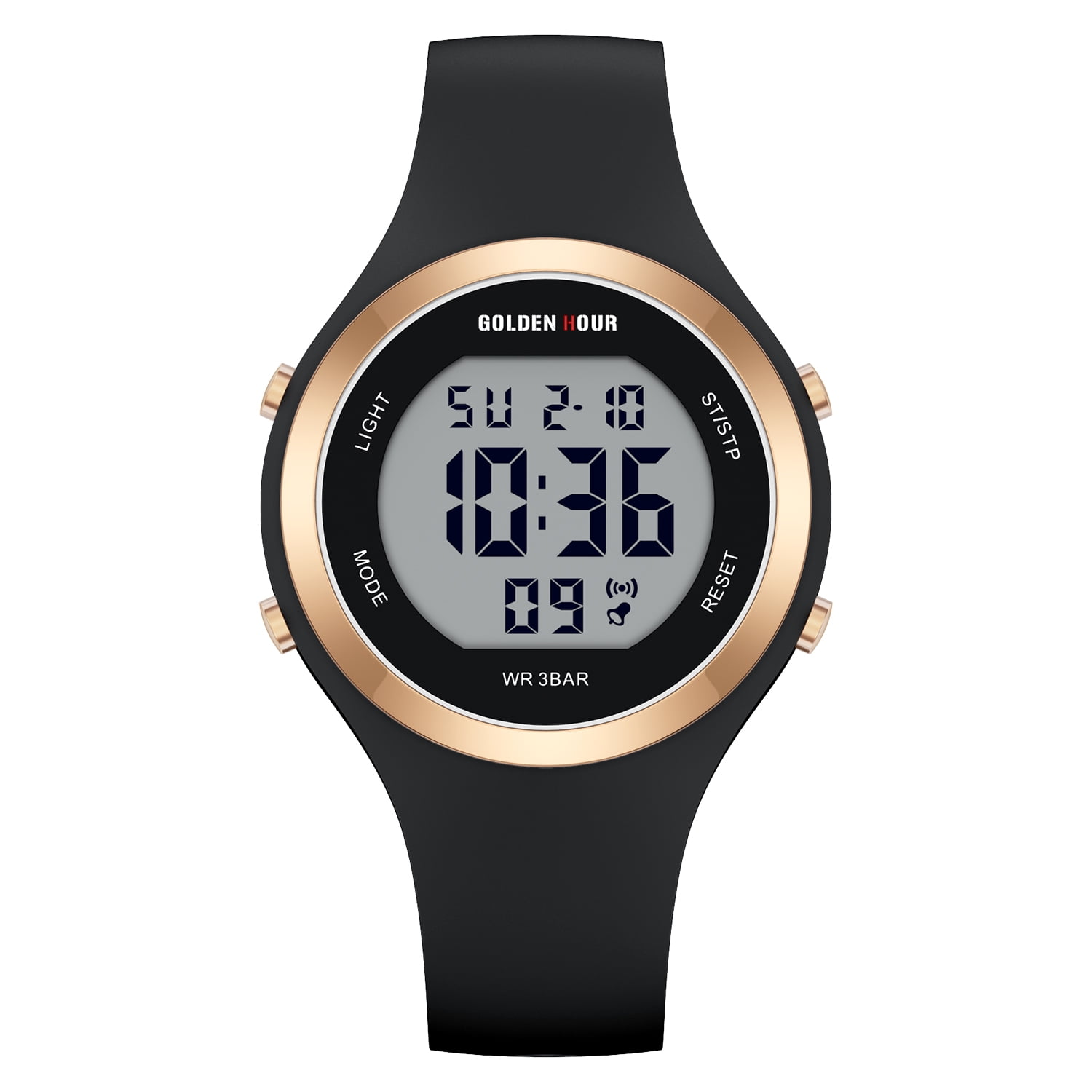 GOLDEN HOUR Waterproof Sport Women's Digital Chronograph Silicone Strap Watch