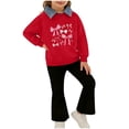 thumbnail image 7 of DAETIROS Girls 2 Piece Outfit Set Comfy Bow Print Top & Flare Pants Kids Girls Matching Set Casual Everyday Playwear Red Sizes 2T-8,Size 5-6 T, 7 of 7