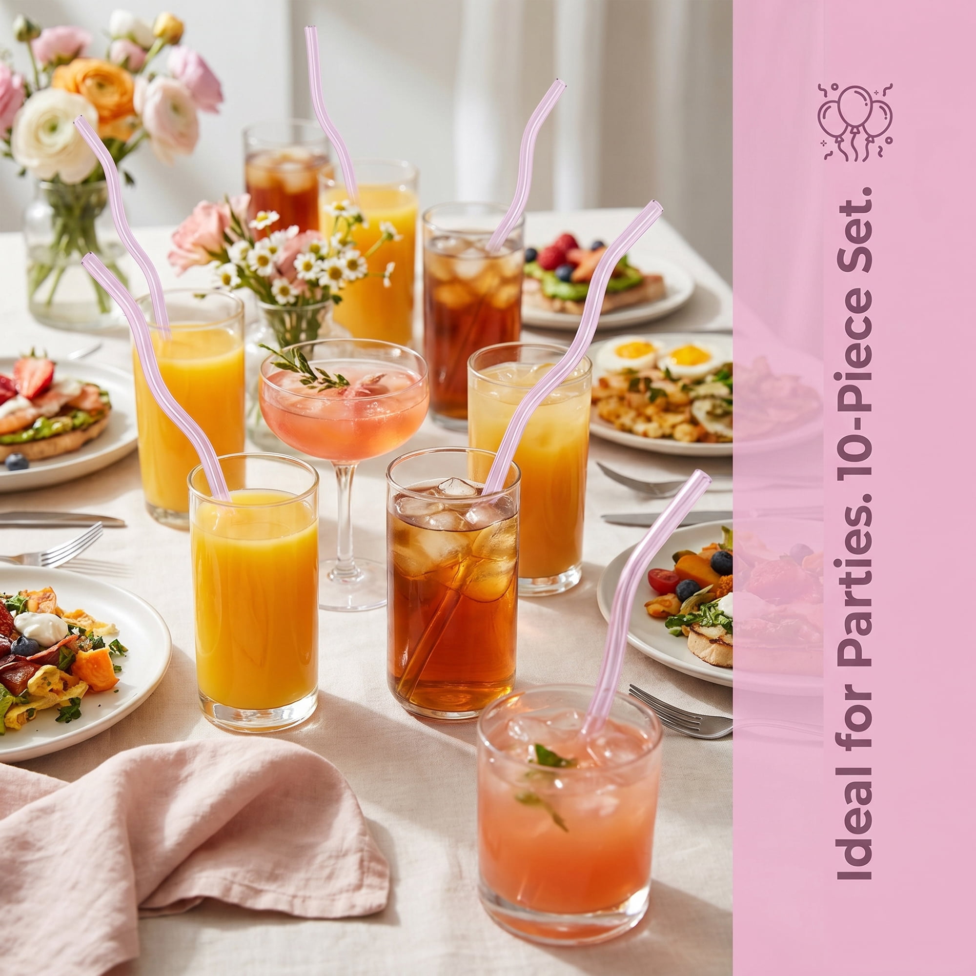 Unique Bargains 10Pcs Reusable Glass Dishwasher Safe Straws Pink
