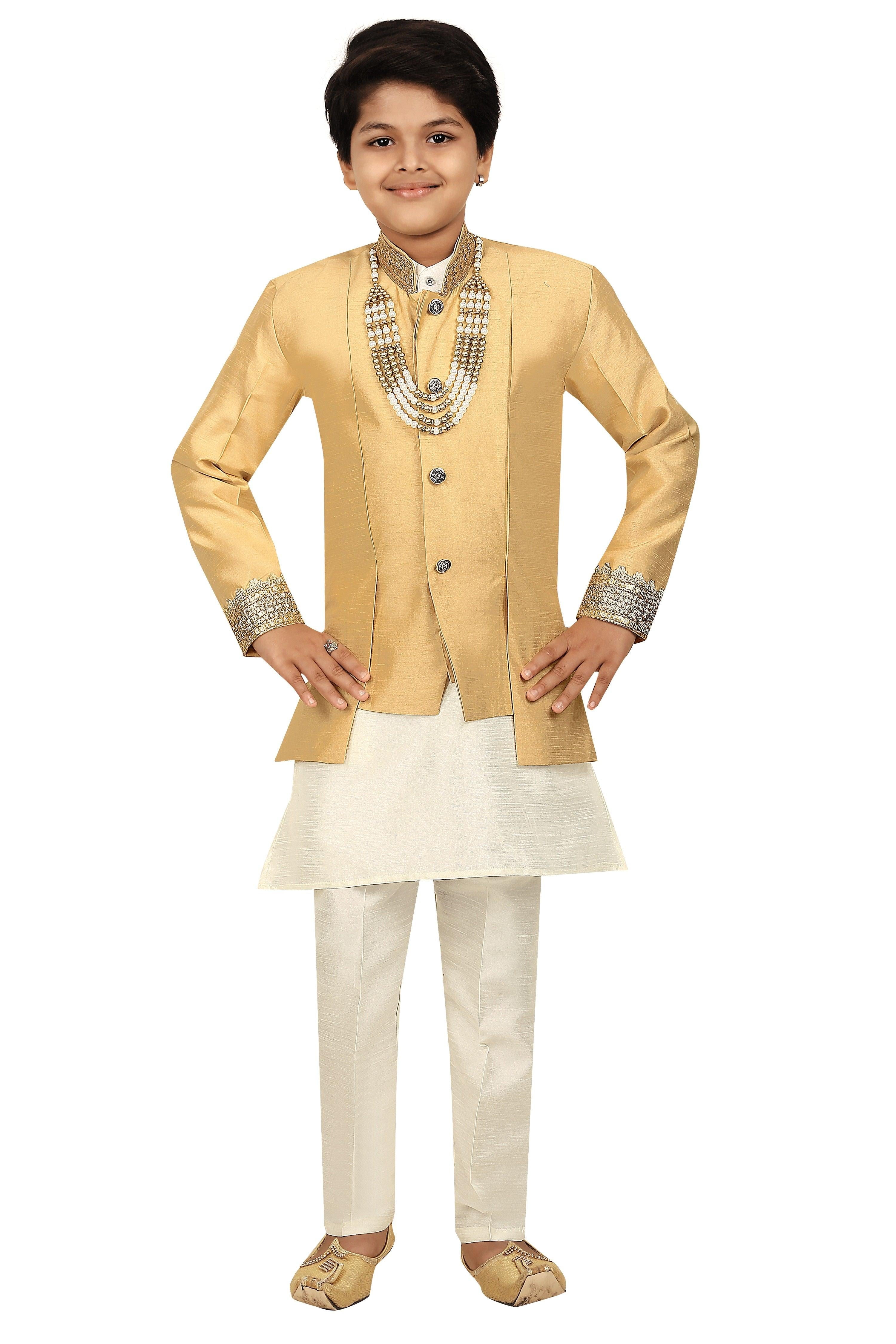 Ahhaaaa Kids Bollywood Style Print Indo-Western Sherwani Set For Boys