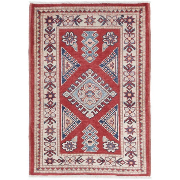 Hand Knotted Tribal Kazak Wool Rug - 2'0'' x 3'0''