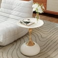 thumbnail image 2 of Metal Round End Table,Modern Pedestal Table,Corner Drink Tables,Accent Side Table Nightstand for Living Room,Patio and bar (White-Gold), 2 of 18
