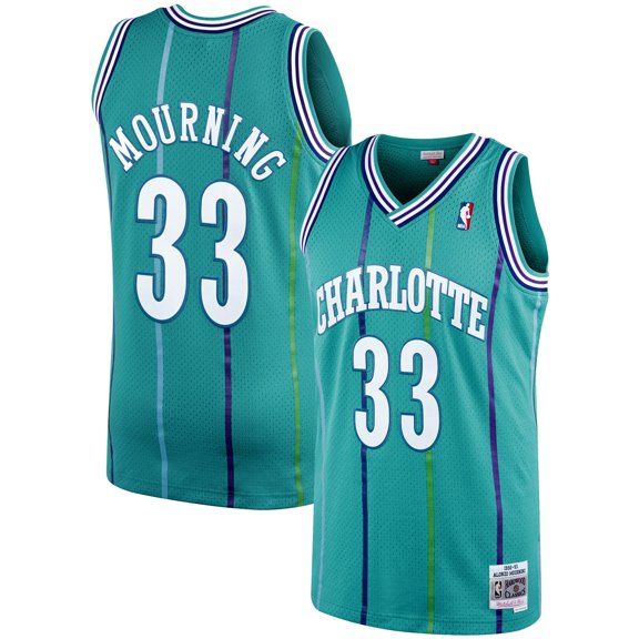 Men's Mitchell & Ness Alonzo Mourning Teal Charlotte Hornets 1992/93 Hardwood Classics Swingman Player Jersey