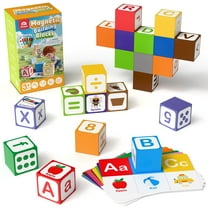Coogam Magnetic Alphabet Blocks for Learning Numbers, Letters, Shapes, Magnet Construction Game & Toddlers Building Cube, Educational Stem Montessori Sensory Toy Gift for 3 4 5 Year Old