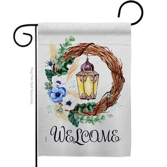 Breeze Decor G154110-BO Lantern Wreath Floral Double-Sided Decorative Garden Flag, Multi Color