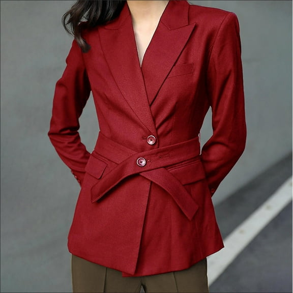 Dealovy Womens Belted Blazers Long Sleeve Open Front Suit Jackets Dressy Casual Office Blouse Tops